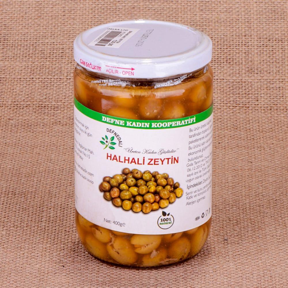 halhali1 400 gr Cam Kavanoz - Defne Kadın Kooperatifi - Halhali Zeytin